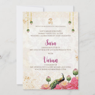 Digitale Peacock Trouwkaart Indiase trouwkaart Kaart