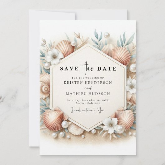 Digitale printbare strand bruiloft save the date (Voorkant)
