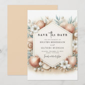 Digitale printbare strand bruiloft save the date (Voorkant / Achterkant)