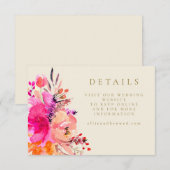 Digitale Roze Waterverf Bloemen Wedding Website Kaart (Voorkant / Achterkant)