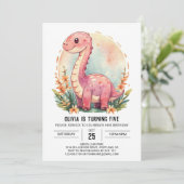 Digitale Schattigee Grappige Dinosaurus Meisje Ver Kaart (Staand voorkant)