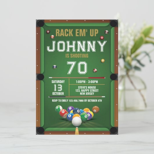 Digitale Snooker Biljart Verjaardag Uitnodiging (Staand voorkant)