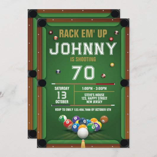 Digitale Snooker Biljart Verjaardag Uitnodiging (Voorkant / Achterkant)