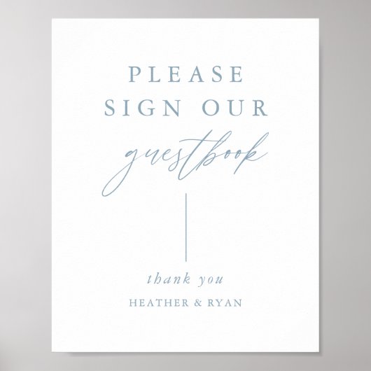 Digitale Stofblauw Calligrafie Schrijf in ons gast Poster (Voorkant)