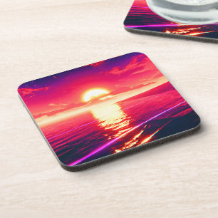 Digitale Synthwave Sunset Zee Reflectie Bier Onderzetter