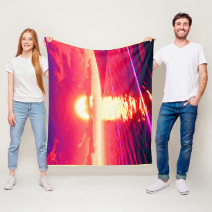 Digitale Synthwave Sunset Zee Reflectie Fleece Deken