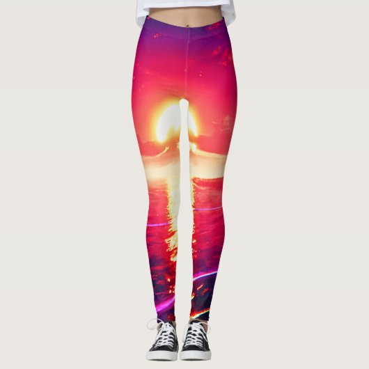 Digitale Synthwave Sunset Zee Reflectie Leggings (Voorkant)
