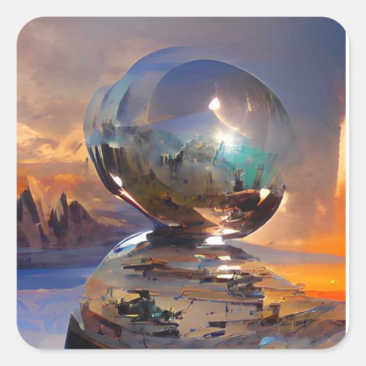 Digitale tabel met panoramisch uitzicht mooie kleu vierkante sticker (Voorkant)