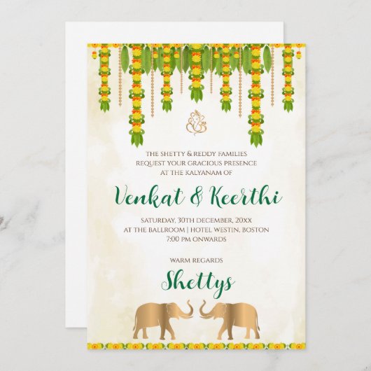 Digitale Telugu uitnodiging & Indiase bruiloft uit (Voorkant / Achterkant)