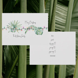 Digitale Tropische Foliage & Lights Kerst Kaart