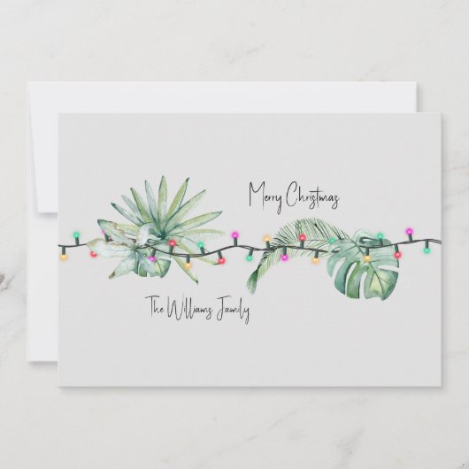Digitale Tropische Foliage & Lights Kerst Kaart (Voorkant)