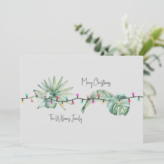 Digitale Tropische Foliage & Lights Kerst Kaart (Staand voorkant)