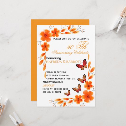 Digitale uitnodiging voor 50ste verjaardag voor vr (Voorkant / Achterkant in situ)