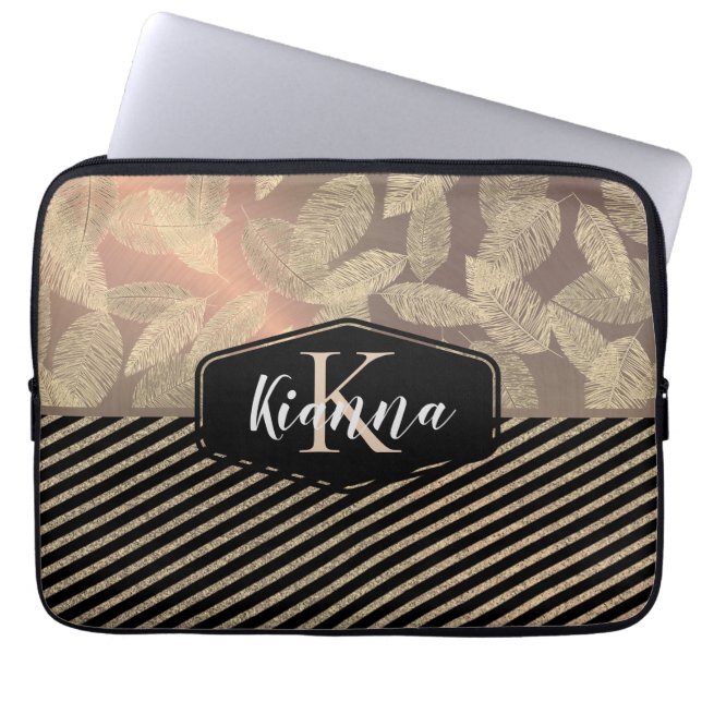 Digitale veren met Glittery Stripes Monogram Laptop Sleeve (Voorkant)