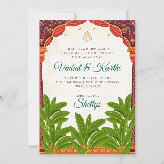 Digitale Zuid-Indische trouwkaarten Telugu nodigt  Kaart (Voorkant)