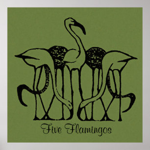 Dijsselhof - Vijf flamingo's, beeldende kunst, Poster