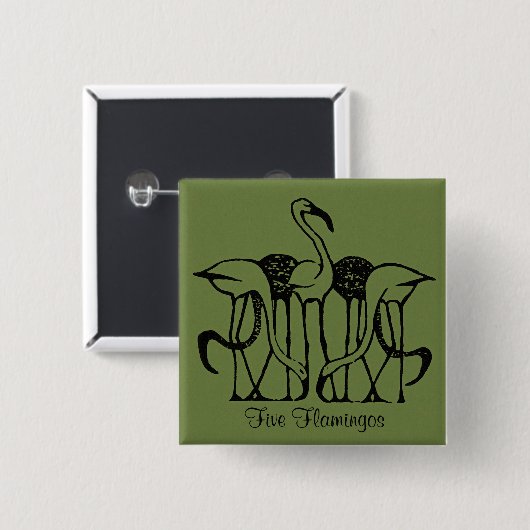 Dijsselhof - Vijf flamingo's, beeldende kunst, Vierkante Button 5,1 Cm (Voorkant /achterkant)