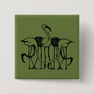 Dijsselhof - Vijf flamingo's, beeldende kunst, Vierkante Button 5,1 Cm