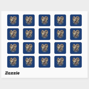 Dikhoornschaap met blauwe Colorado Columbine bloem Vierkante Sticker