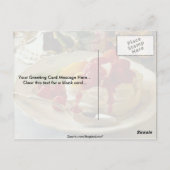 Dikke aardbei, frambozen, perzikcake briefkaart (Achterkant)