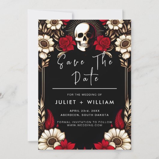 Dikke Claret Ruby Hart Rood Zwart Bruiloft Save The Date (Voorkant)