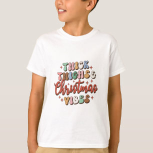 Dikke dijen met kerstcadeaus en kerstvibes t-shirt