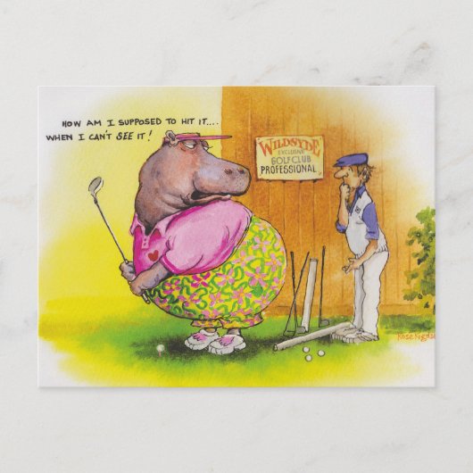 dikke hippo golf briefkaart (Voorkant)