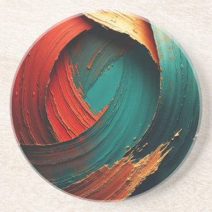 Dikke Impasto Olie Geschilderde Abstract Zandsteen Onderzetter