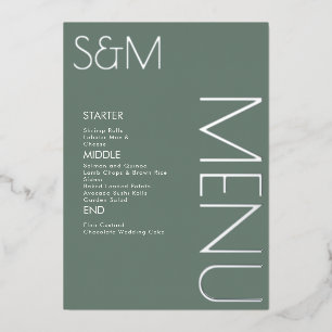 Dikke initiële huwelijksdruk zilveren menukaarten folie uitnodiging