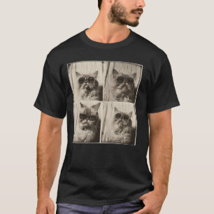 Dikke kat in de stijl van de vintage fotomachine, t-shirt