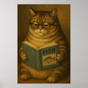 Dikke Kat Leest Boek, Vintage Poster, Kunst Poster