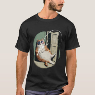 dikke kat Visvangende kat met een baars Vis Visser T-shirt