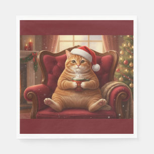 Dikke Kerstman Kat met Warme Chocolade Servetten