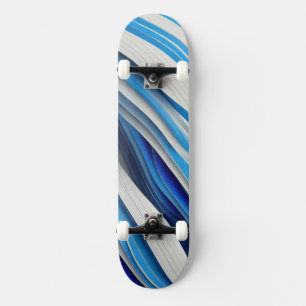 Dikke krommende vormen in blauw en wit skateboard