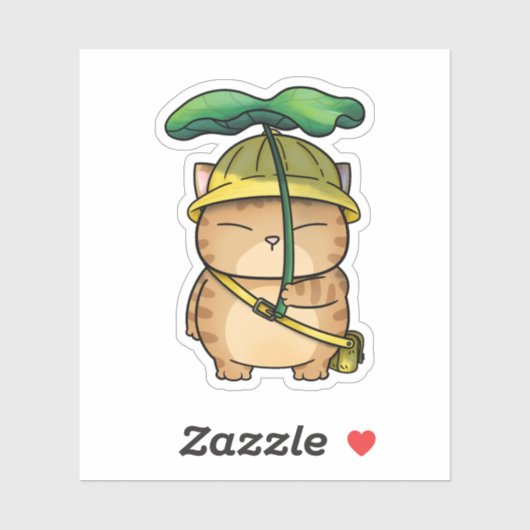 Dikke Oranje kat met bladparaplu Sticker (Vel)