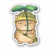 Dikke Oranje kat met bladparaplu Sticker (Voorkant)