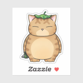 Dikke Oranje kat met bladparaplu Sticker