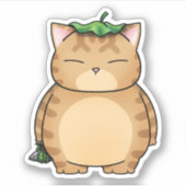 Dikke Oranje kat met bladparaplu Sticker (Voorkant)