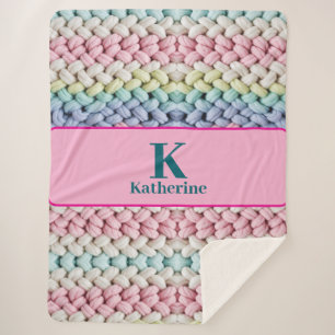 Dikke Pastel Brei Monogram Met Naam Cadeau Sherpa Deken