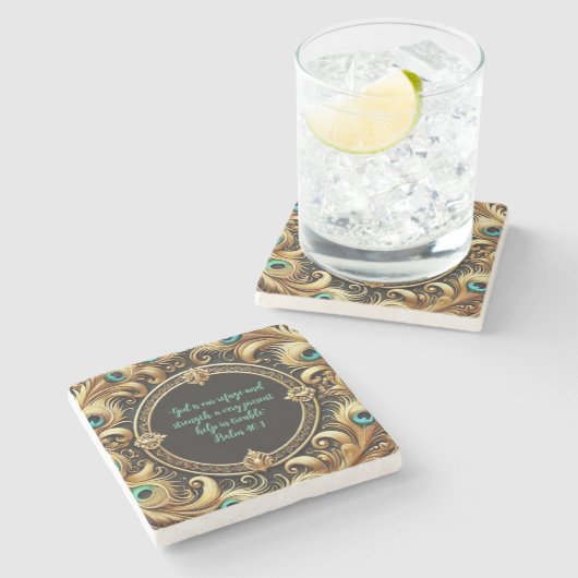 Dikke Pauw Veer Lijst Stenen Onderzetter (Zijkant)