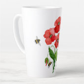 Dikke rode papaver en hommels latte mok (Linkerhoek)