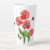 Dikke rode papaver en hommels latte mok (Voorkant)