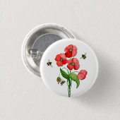 Dikke rode papaver en hommels ronde button 3,2 cm (Voorkant /achterkant)
