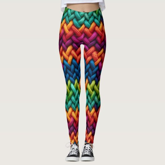 Dikke wol regenboogbrei leggings (Voorkant)