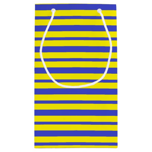 Dikte en dunne blauwe en gele strepen klein cadeauzakje (Achterkant)