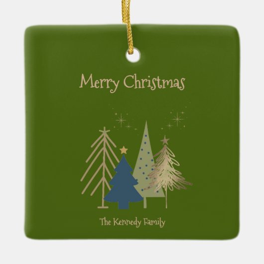 Dill Green Pink & Gold Christmas Trees  Keramisch Ornament (Voorkant)