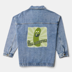 Dill-lightful Grappige Pickle Cartoon Karakter Denim Jacket
