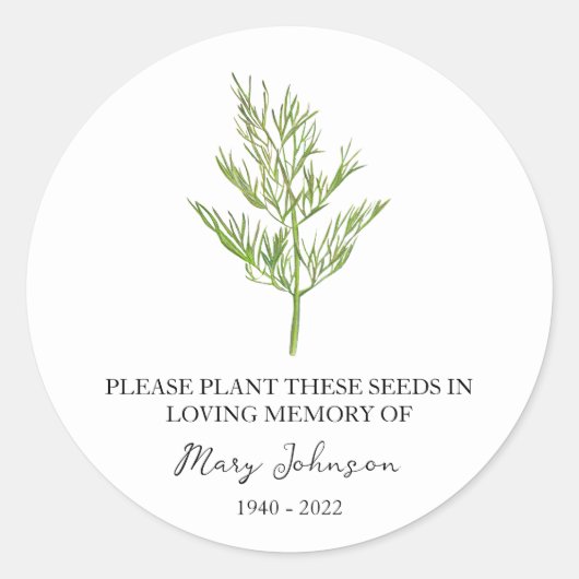 Dill Memorial Funeral Seed Packet Ronde Sticker (Voorkant)