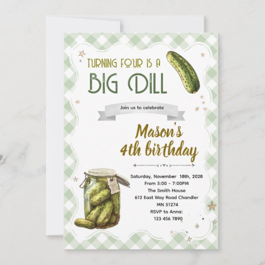 Dill pickle birthday boy invitation (Devant)