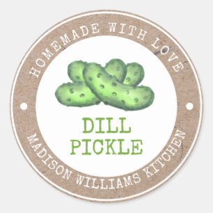 Dill Pickle Homemade with Love on Faux Kraft Paper Ronde Sticker